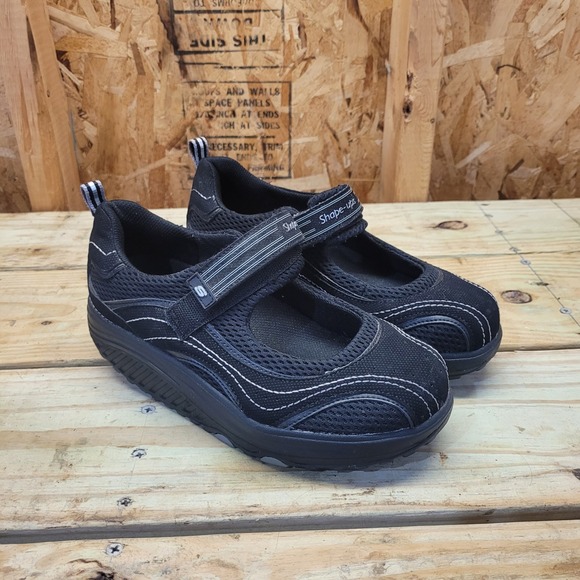 Skechers Shape-Ups Black Leather Rocker Toning Walking Shoes Womens 6 - Picture 1 of 10
